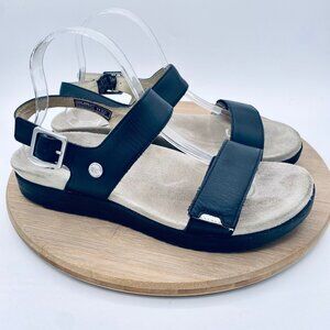 Kuru Sandals Womens 11 Black Leather Ankle Strap Flats Peep